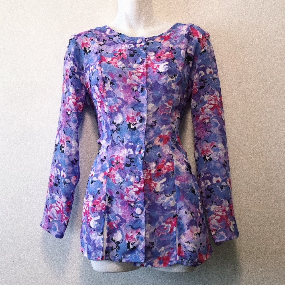 Vintage 80s Floral Button Up Tunic Top